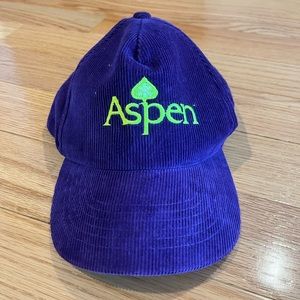 Vintage purple corduroy Aspen hat - highlighter yellow font